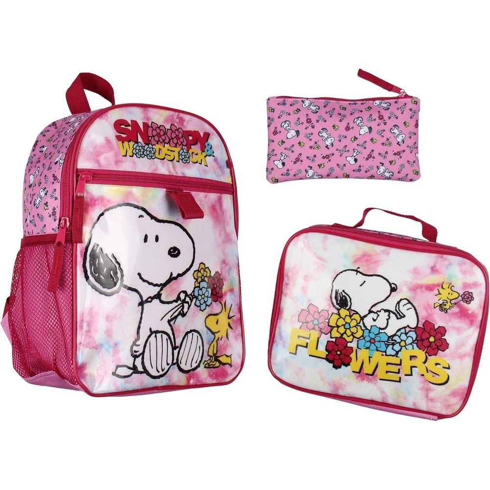 Peanuts Snoopy Woodstock  3 PC Mini Backpack Lunch box Pencil Pouch